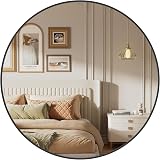 SONGMICS Round Mirror 61 cm Black Metal Frame Bathroom Wall view 2