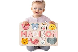 Personalize Name Puzzle for Toddler with Animal, Baby Gift for Girl and Boy 0 1 2 3 Year Old, Personalized Puzzle for Kid, 1