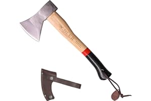 Adler - The Rheinland, 14", German Forged, All-Purpose Wilderness Camping Hatchet, Kindling Splitting & Branch Limbing, Anti-Slip Wood Handle (Red Stripe)