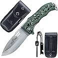 JEO-TEC Nº49 Bushcraft Survival Hunting Tactical Folding Knife - MOVA Stainless Steel - Genuine Leather Sheath and Firesteel - Handmade in Spain