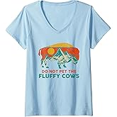 Womens Bison Buffalo Do Not Pet The Fluffy Cows Funny Vintage V-Neck T-Shirt
