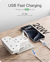 LENCENT 6-in-1 UK Plug Extender with 3 USB Ports 20W PD QC 3A 13A 3250W view 3