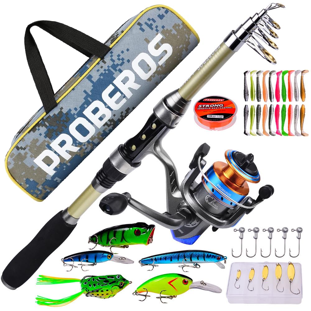 Icyant Telescopic Fishing Rod and Reel Combo Set, Fishing Pole Kit with Line, Lures, Carrier Bag, Spinning Rod Reel Combo for Saltwater and Freshwater