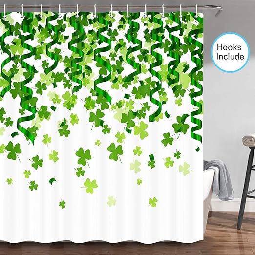JAWO St. Patrick's Day Clover Shower Curtain, Green Clover