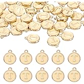 uxcell 52pcs Letter Charm, Enamel Letter Pendants, Alphabet t Pendants Double Sided Beads Charm for DIY Bracelet Necklace Pendants Earring Jewelry, Champagne Gold