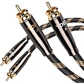 TODN 3ft OCC RCA Cable Pair Audiophile Dual Shielded for HiFi Stereo Audio | 99.9999% OCC, 24K Gold-plated, RCA to RCA, Male to Male, Left and Right Channel, For Turntable/CD/DVD/Amp/Home Audio