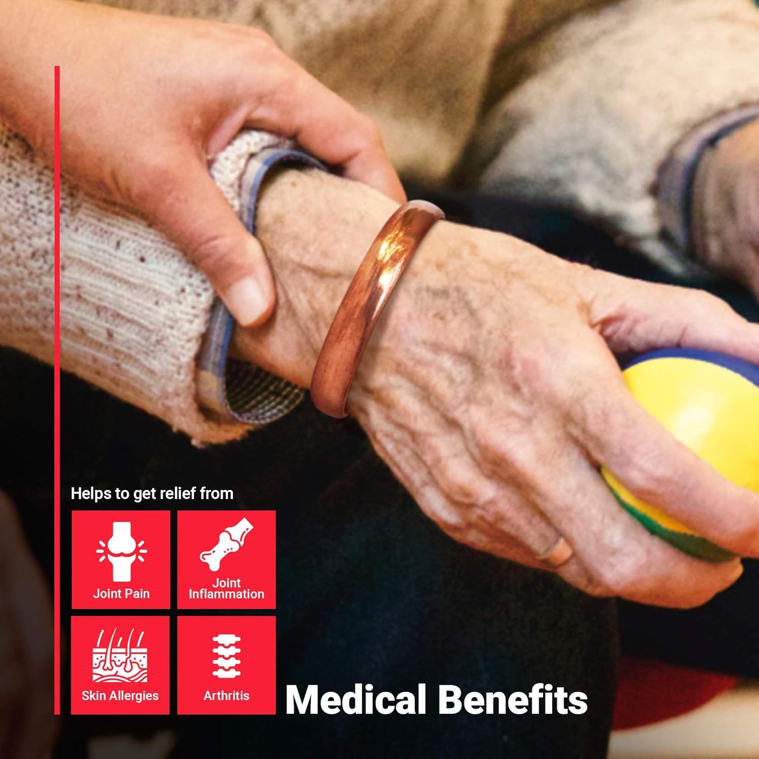 Hand Forged 100% Copper Bracelet for Men & Women ~ Made with Solid and High Gauge Pure Copper ~ Relief of Joint Pain, Arthritis, Joint Inflammation and Skin Allergies (Set of 2, Plain Copper): Health & Personal Care