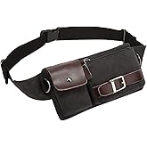 BAOSHA YB-01 Vintage Men's Waist Bag Sports Waist Pack Bum Bag Security Money Waist Day Pack Pouch Hip Belt Bag Bumbag Black
