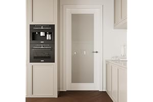 CRUTOP 32"x80" French Interior Doors - Tempered Frosted Glass Pantry Door Slab, Closet & Bathroom Single Door Panel, White Solid Core MDF Bedroom Doors, Paintable, w/o bore Hole & Hinges