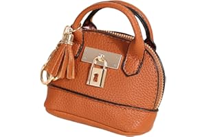 QeenRTUU Mini Tote Bag Keychain Coin Purse Pu Leather Key Chain Small Change Purse for Women Keychain Pouch Mini Makeup Bag Cute Zipper Coin Purse Small Wallets (Brown)