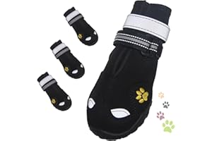 Dog Shoes, FISHOAKY Dog Shoes for Medium Dogs, Anti Slip Dog Boots & Paw Protectors for Winter Snowy and Summer Hot Pavement, 4 Pack Dog Booties Waterproof for Small Dogs with Black (Size 3)