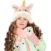 KODEIPLAY Kid Animal Hooded Scarf Girl Winter Trapper Hat As Christmas gift 3 in 1 Cute unicorn Children Plush Pocket Glove
