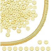 PH PandaHall 300pcs Golden Spacer Beads 4mm Flat Round Heishi Beads Disc Spacer Bead Long-Lasting Loose Bead for Summer Stackable Jewelry Making Bracelets Necklaces Earrings DIY Craft, Hole: 1.2mm