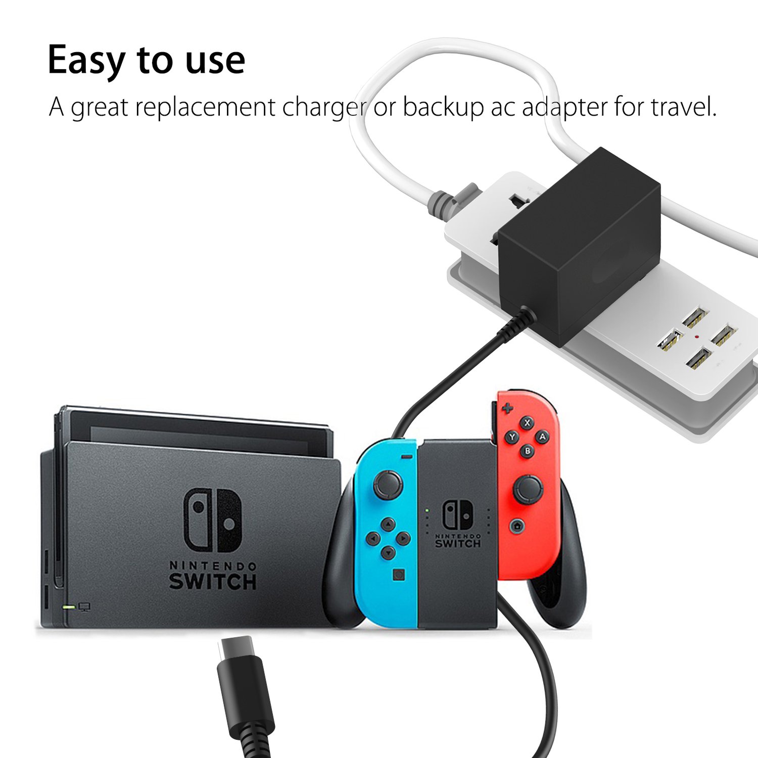 YCCSKY Switch Charger for Nintendo Switch, [ENHANCED VERSION] AC Adapter Power Supply Charger Cord Replacement for Nintendo Switch (Support TV Mode), Black