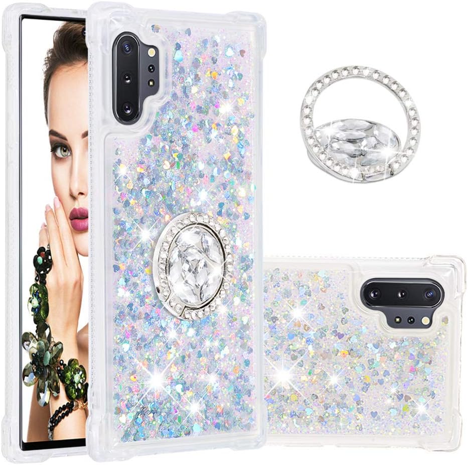 Galaxy Note 10 Plus Case, DOOGE Luxury Diamond Glitter Bling Crystal Case for Women Girls Full-Body Protective Bumper Case with Built-in Finger Ring Kickstand Holder for Galaxy Note 10 Plus 6.8inch
