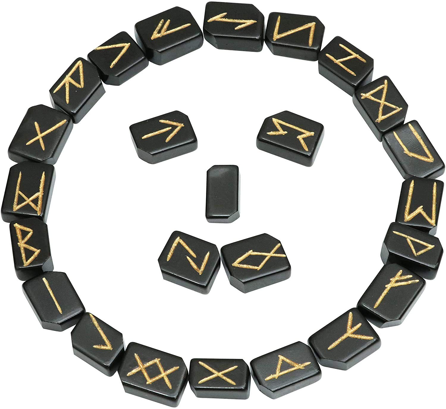 Cartbug Black Tourmaline Rune Stones Set with Elder Futhark Alphabet Engraved Symbol Pagan Stone Runic Symbol Brick Shape for Crystal Healing Chakra Balancing Spiritual Gift & Home Decor โ image 1