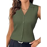 Arach&Cloz Women's 100% Cotton Button Down Summer Business Casual Slim Fitted Tank Tops 2026