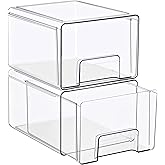 Sorbus Clear Stackable Storage Drawers with Handles (Large, 2 Pack) | Pull-out cabinet organization with multipack plastic bins for bathrooms, closets, medicine, pantries and baby bottles.