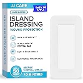 JJ CARE Adhesive Island Dressing [Pack of 50], 4” x 8” Sterile Bordered Gauze, Breathable Island Wound Dressing, Individually Wrapped Adhesive Gauze Bandages with Non-Stick Central Pad