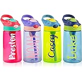 Personalized Water Bottles for Kids, 16 oz Custom Name Sports Water Bottle with Straw for Children Girls Boys School