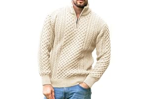 Vinsekep Men's Irish Fisherman Sweaters Cable Knit Half Zip Jacquard Pullover Sweater