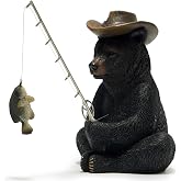 Hodao Black Bear Fishing Figurine, Summer Bear Decor for Home and Office | Cute Bear Statue Adds Outdoor Charm to Desk, Tabletop, Shelf, or Beach Decor, Ideal for Fishing Lovers and Summer Home