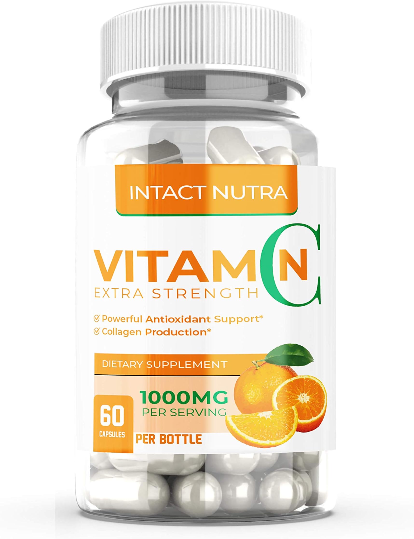 Intact Nutra High Grade Vitamin C 1000mg with Bioflavanoids - 60 Veggie Capsules - High Potency Vitamin C