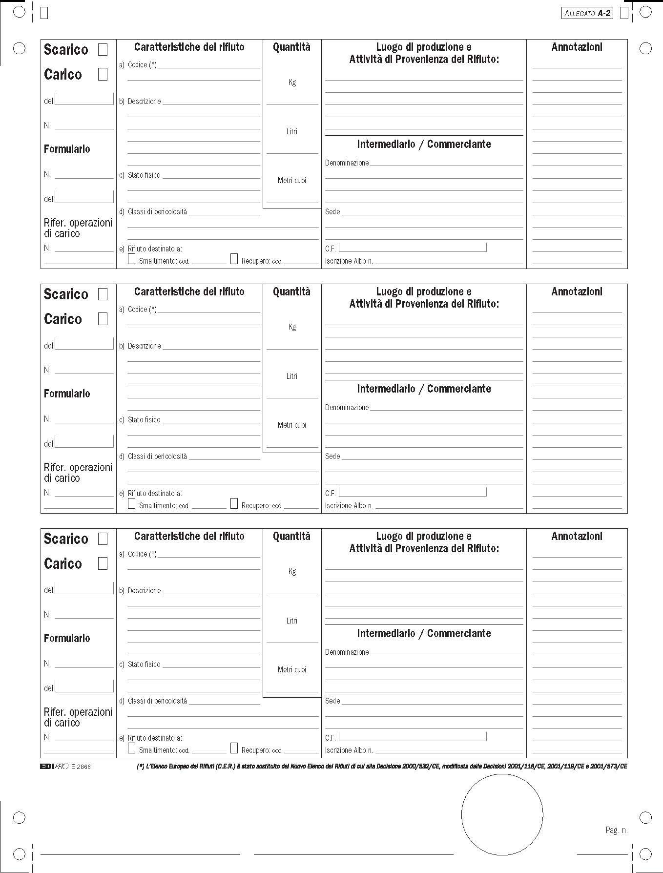 Edipro E2866-250 Units Loading/unloading Waste Holders (Model A) mechanographic 12x24