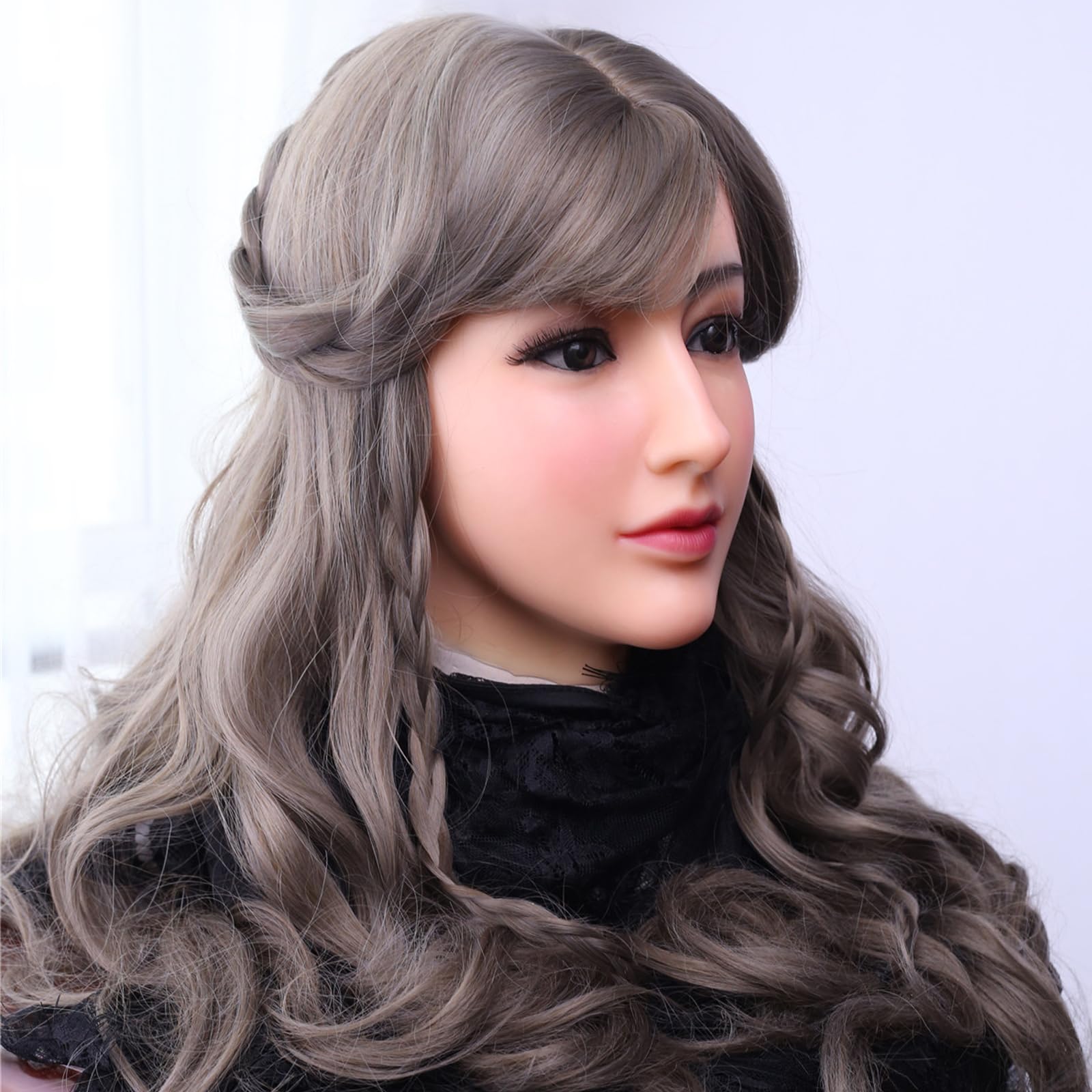 QIAOYIQIAO Silicone Mask Realistic Face Mask Lifelike Silicone Female Head Mask Can Make up for Crossdresser Halloween Transgender (Color 2, Style C)