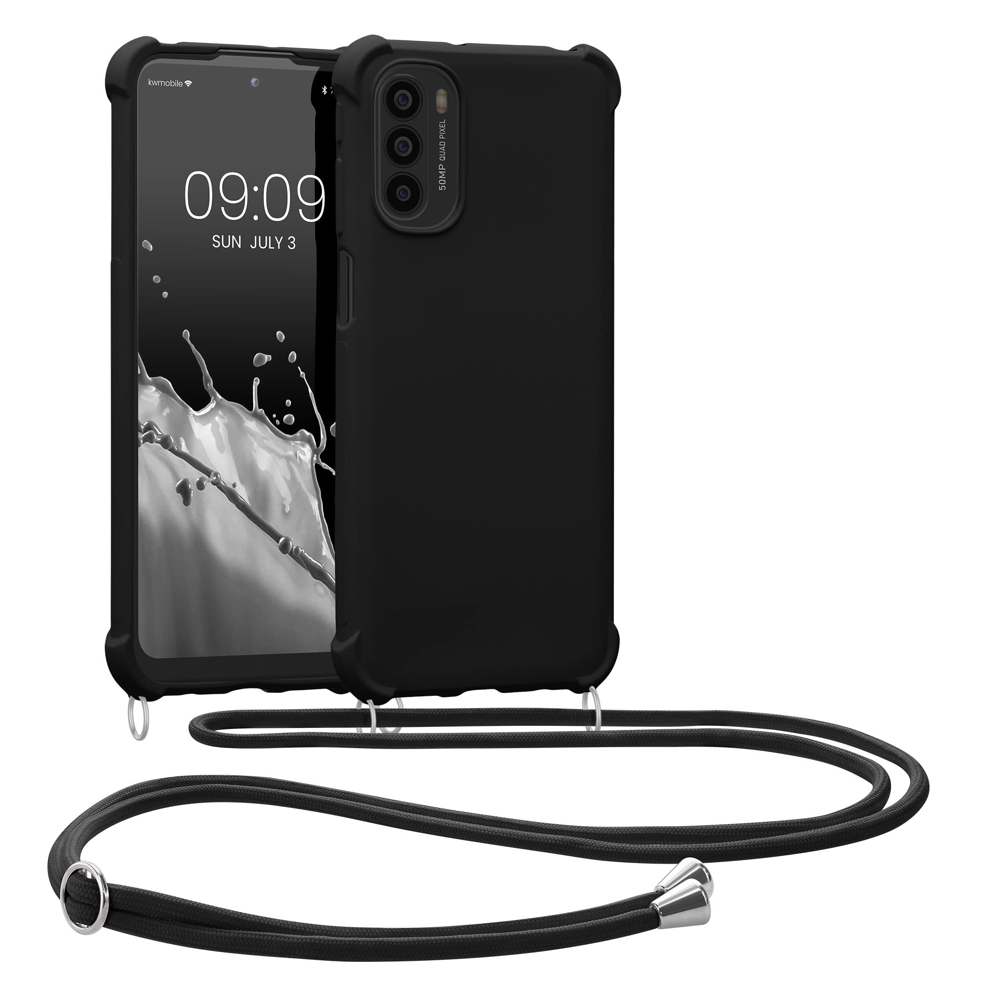 kwmobile Crossbody Case Compatible with Motorola Moto G31 / Moto G41 Case - TPU Silicone Cover with Strap - Black