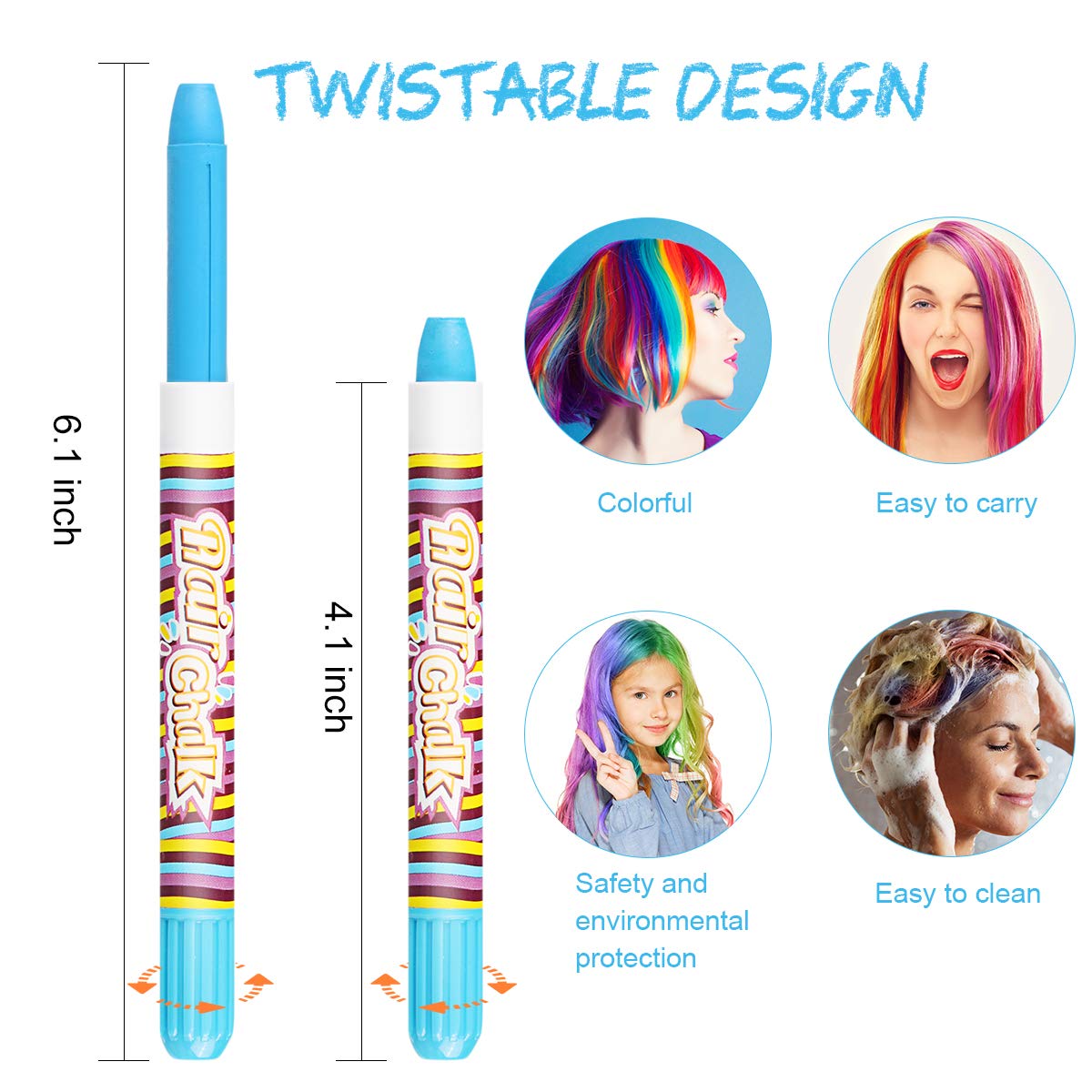 Tiza de Pelo, 10 colores temporal Cabello Tiza color Set Tinte no tóxico Color de tiza para niñas y niños pelo teñido, fiesta, Navidad y Cosplay DIY