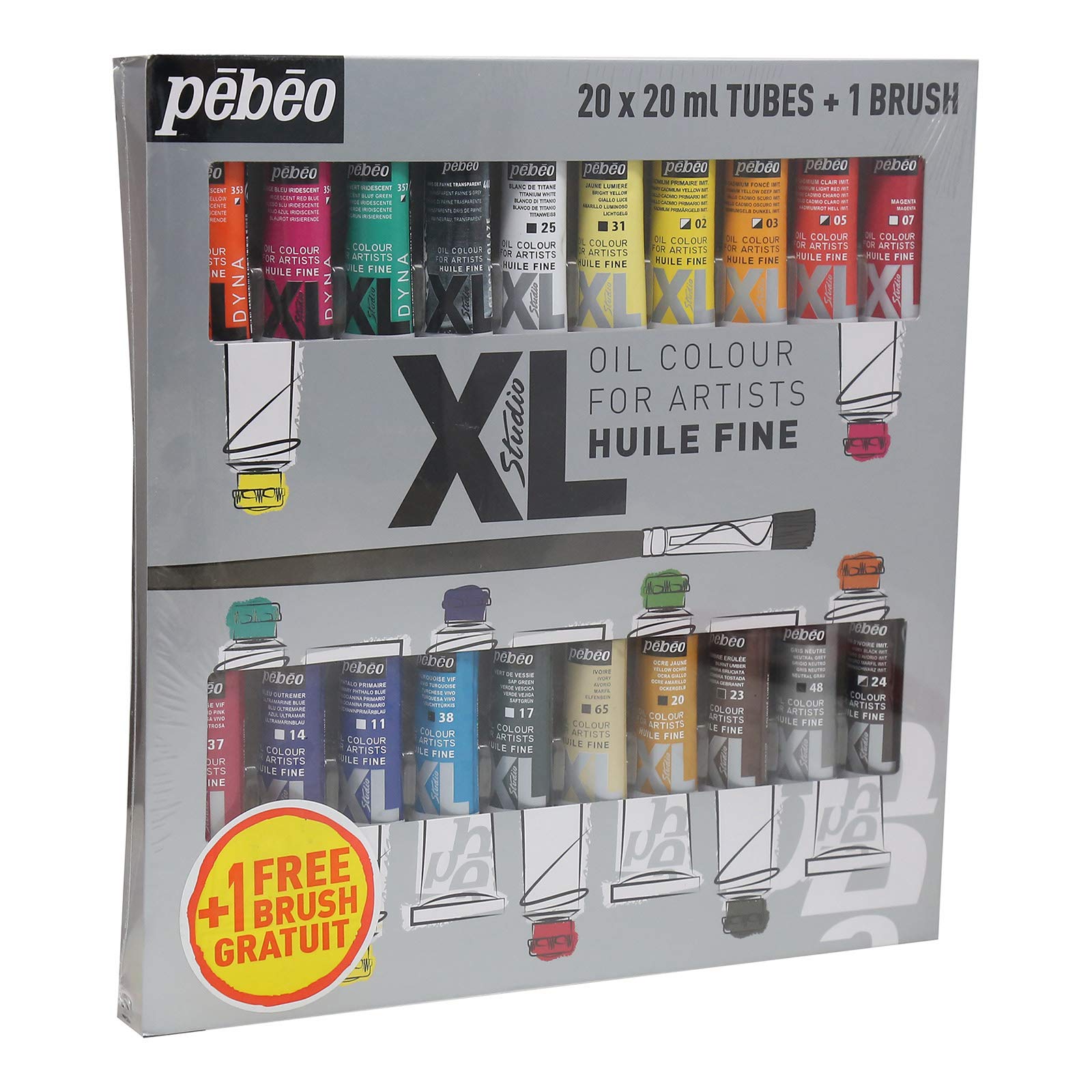 PEBEO20 ml XL Studio Fine Oil with Brush, Set of 20, Assorted Tubes