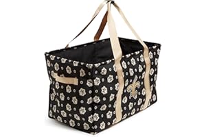 Vera Bradley Women's Recycled Lighten Up NFL Large Car Tote (Multiple Teams Available), Black/Gold Bandana with New Orleans Saints