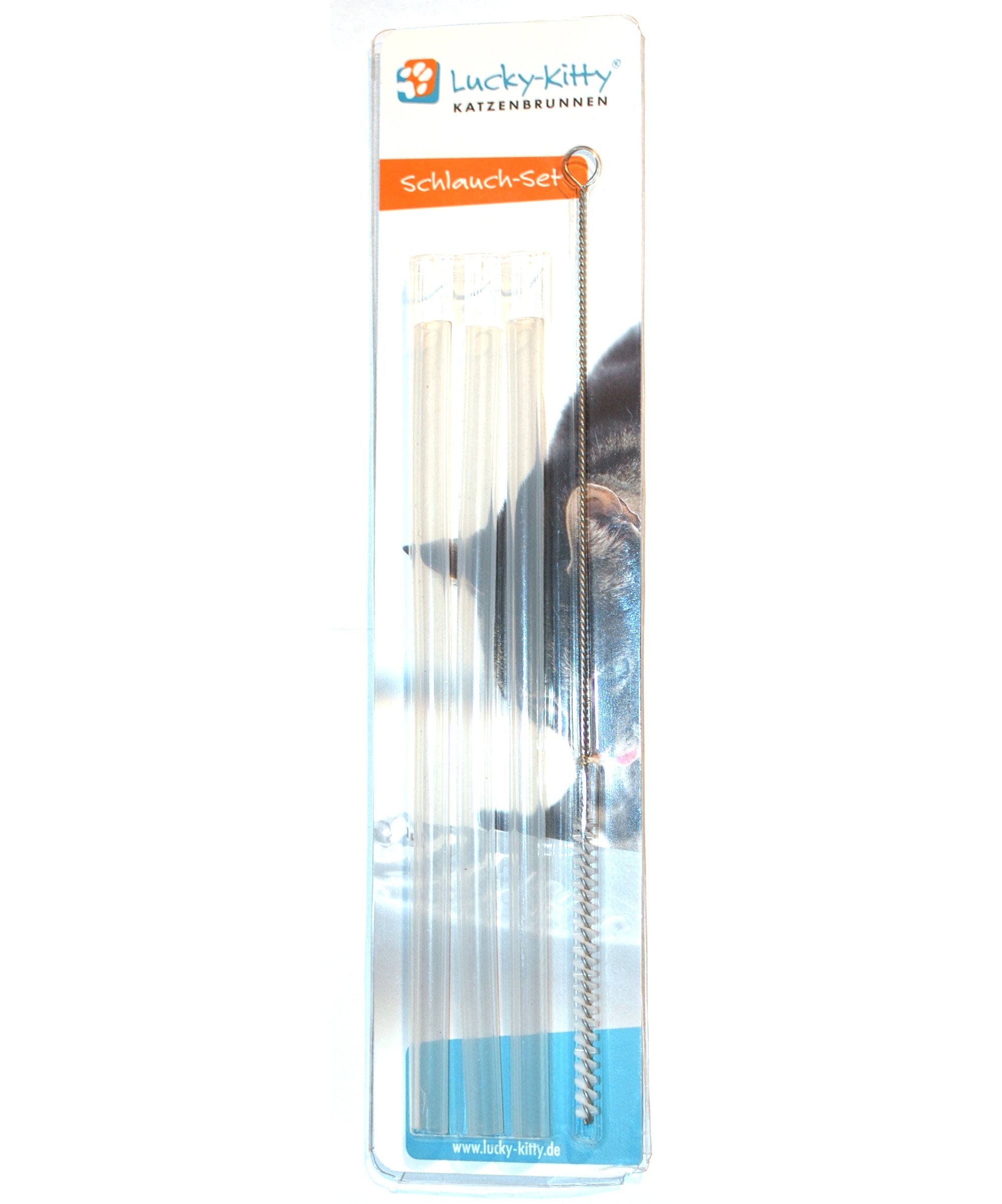 Lucky-Kitty Ceramic Cat Drinking Fountain - Tube Set with 3 Silicone Hoses, Practical Hose Brush, Rosa, All Breed Sizes, Cat