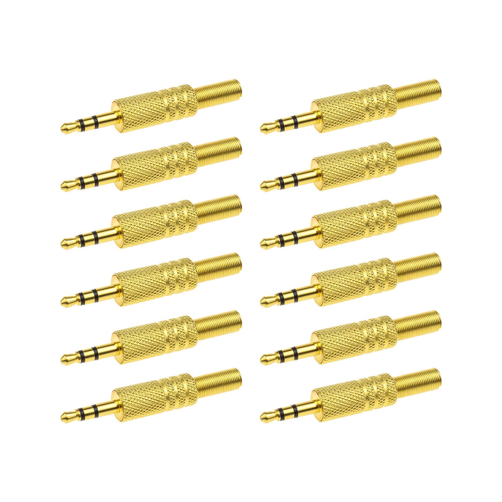 ECSiNG 12PCS 3.5mm/1/8'' TRS Stereo Male Plug Audio Connector Solder Type 3 Pole with Spring Coax Cable Jack Plug Metal Audio Adapter Converter for Headphones