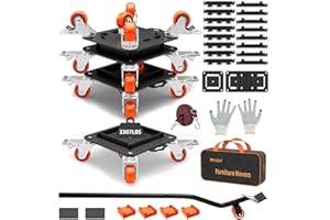 MYUEA Heavy Duty Furniture Dolly, 5 Wheels with Removable Side Guards, 3307 Lbs Capacity, 360 Rotating Wheels & Tail Brake, Orange, Carbon Steel