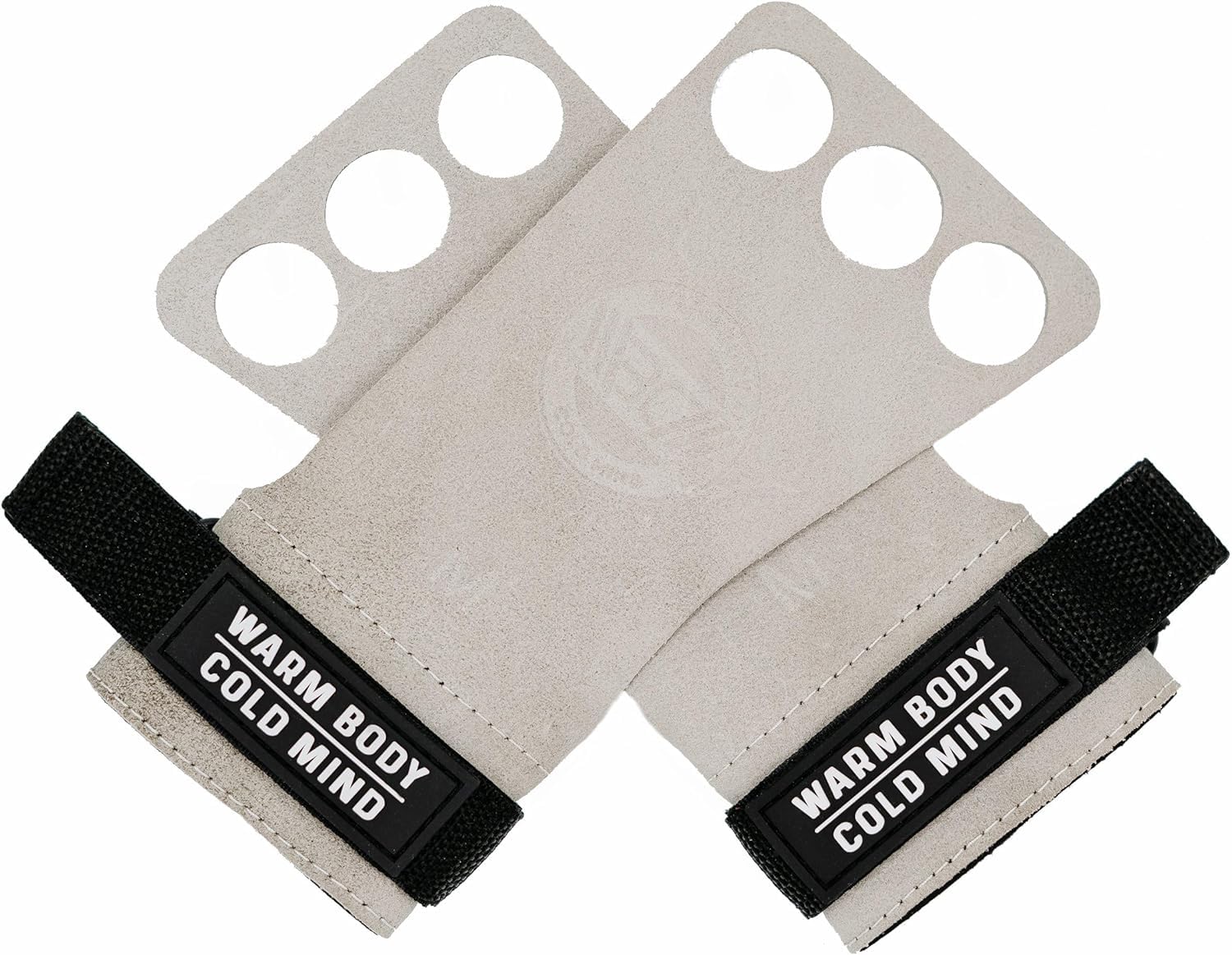 WARM BODY COLD MIND Leather Hand Grips - 3 Finger, for Weightlifting, Gymnastics, Crossfit, Functional Training, Pull-Up Gloves, with Full Palm/Hand Protection to (Basic, White, S)