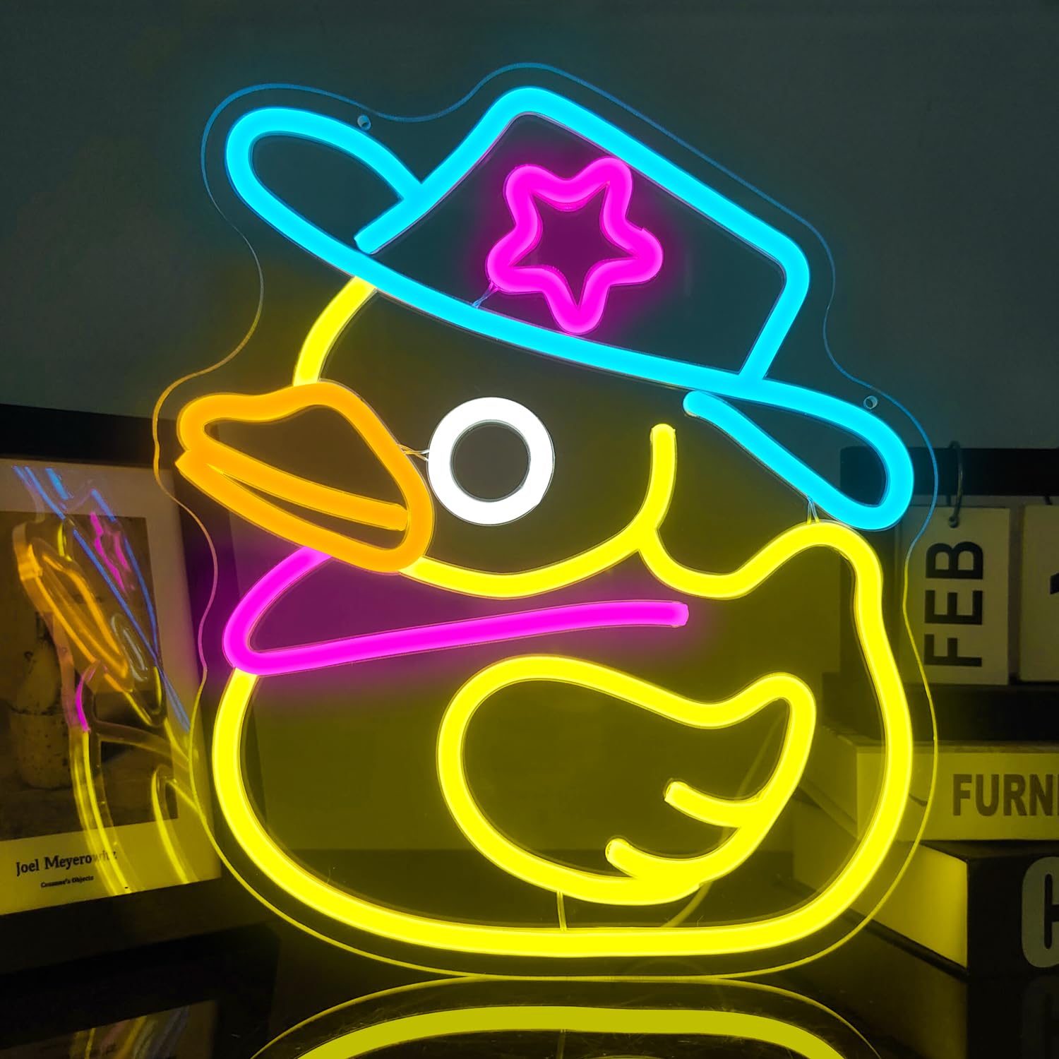 JanHune Duck Neon Sign Cowboy Hat Duck Neon Lights