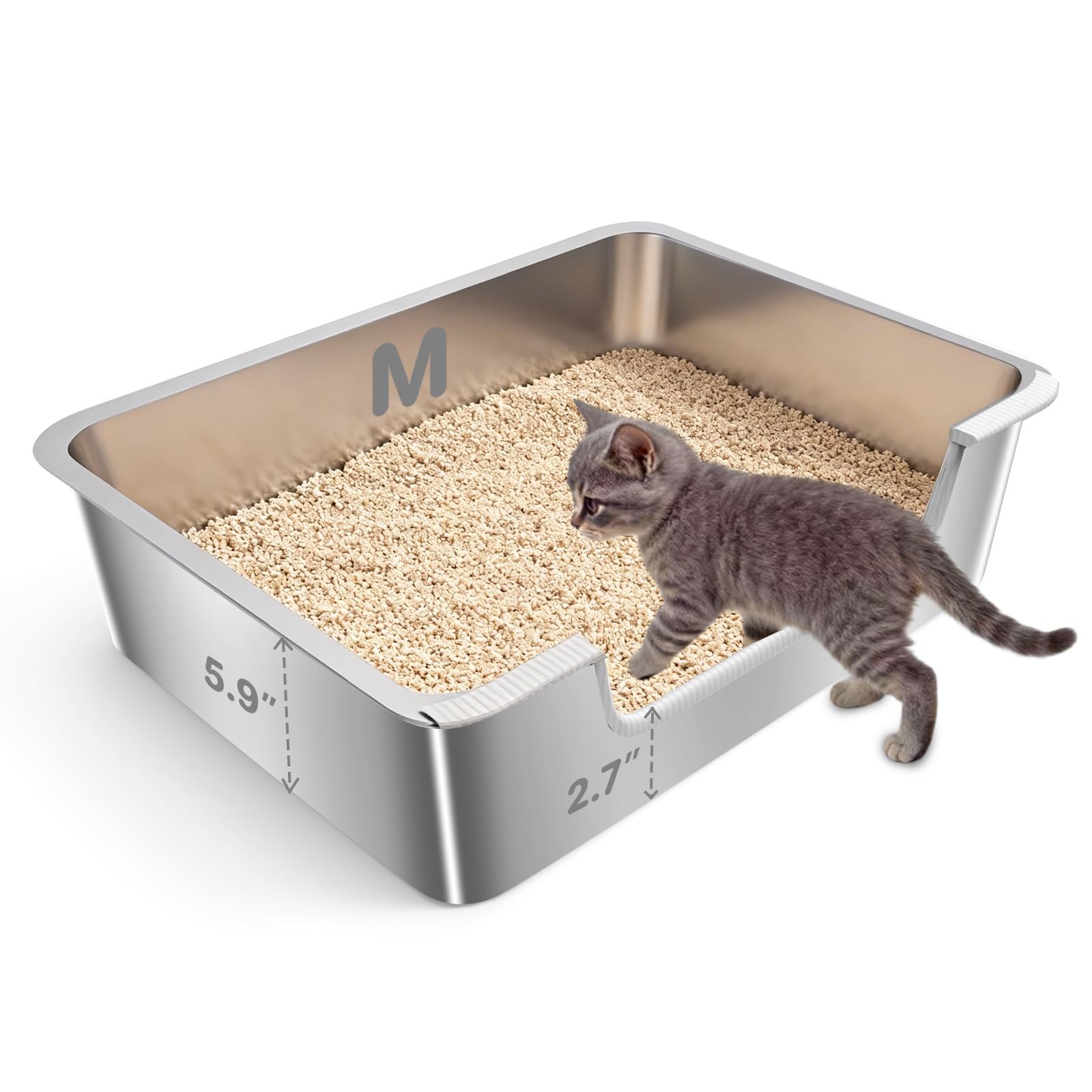 Photo 1 of Ixaro Low Entry Litter Box for Senior Kittens Disabled Cats - Stainless Steel High Sided Enclosed Easy Step in Entry - Large Metal Kitty Litter Box Easy to Clean(17.7"x13.8"x5.9")