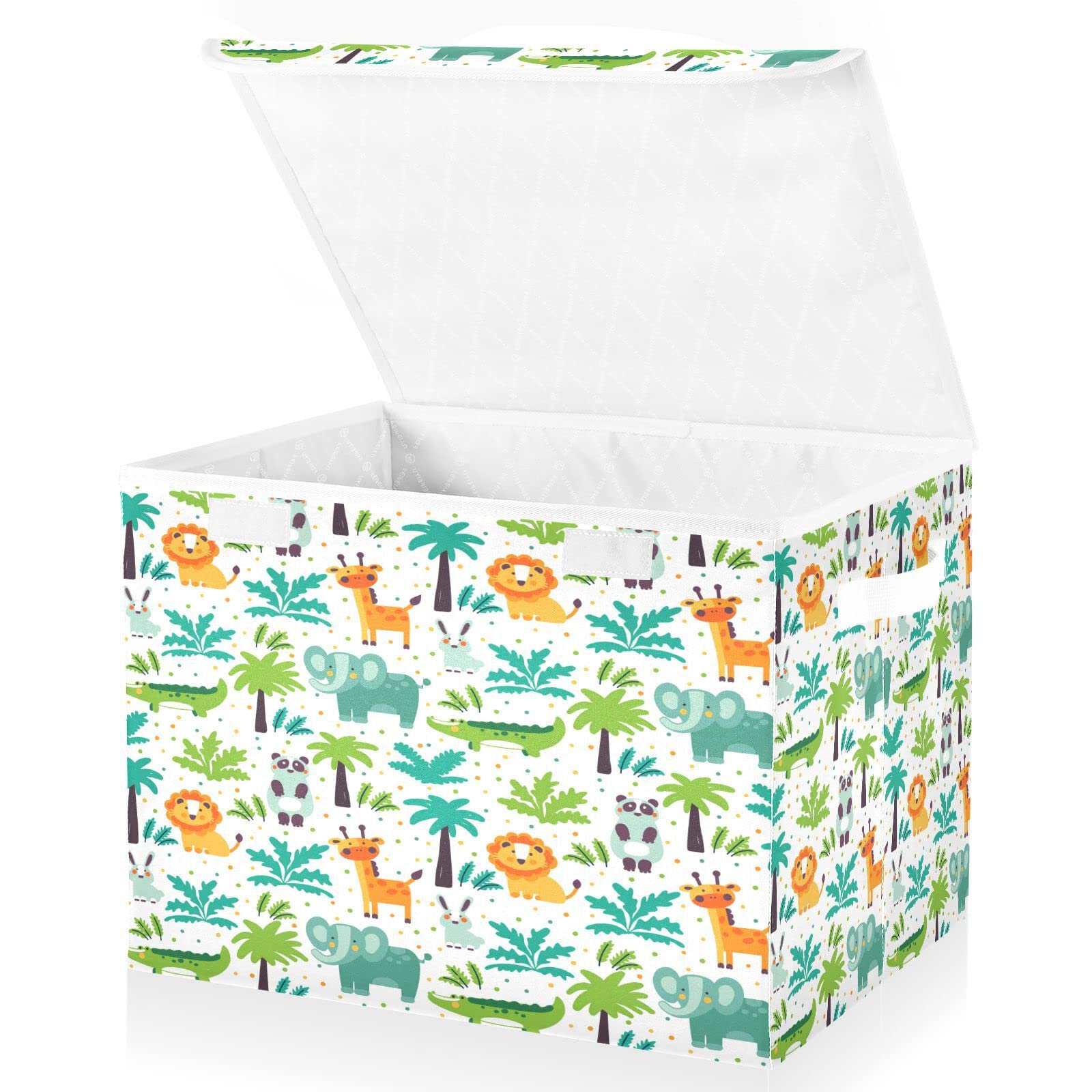 Mnsruu Storage Boxes with Lids, Funny Animal Jungle Large Storage Basket Organizer Shelves Cube Bin Toy Clothes Underbed