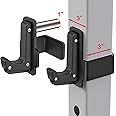 SELEWARE Solid Steel J Hooks for 2" x 2" or 3" x 3" Tube Power Cage with 1" or 5/8" Hole Squat Rack Attachment, J-Hook Barbell Holder for Power Rack, Set of 2