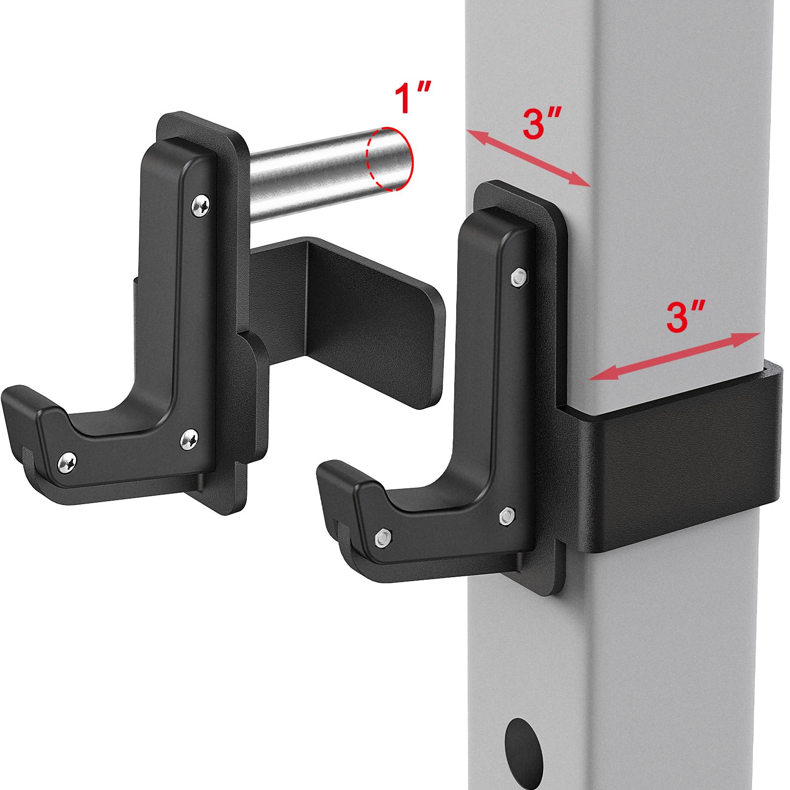 Photo 1 of SELEWARE Steel J Hooks for Power Cage Squat Rack Attachment for 3" x 3" Square Tube with 1" or 5/8" Hole Rack, Barbell J-Hook Holder for Power Rack, J Cups Set of 2