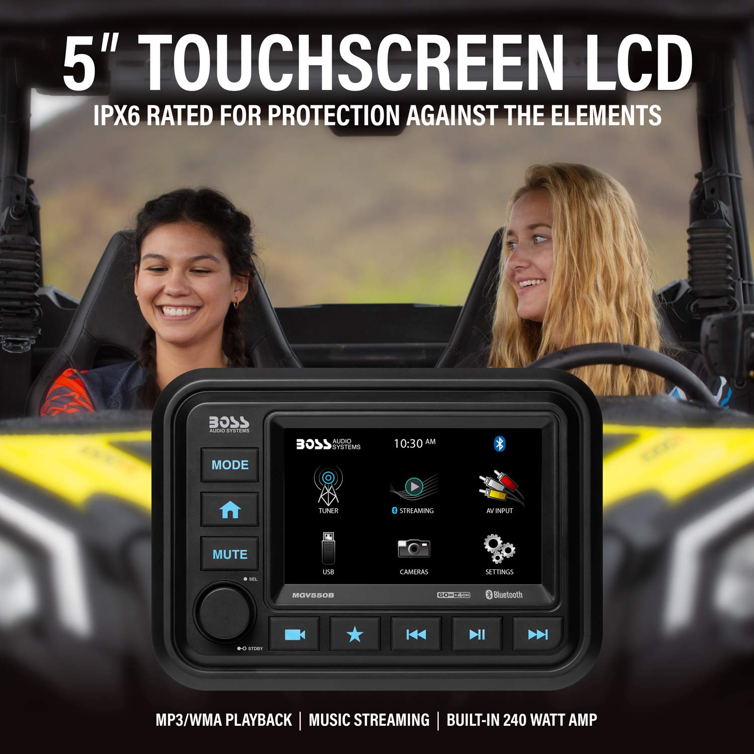 BOSS Audio Systems MGV550B Marine Gauge Receiver - Weatherproof, 5 Inch Touchscreen, Built-in Amplifier, Bluetooth, Digital Media MP3 Player, No CD Player, USB Port, AM/FM Radio