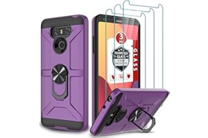 GAMEMIUZ LG G6 Case, LG G6 Case with [3X Tempered Glass Screen Protector], Built-in Ring Kickstand and Magnetic Car Mount Shockproof Dropproof Military Grade Armor Rugged Case for LG G6 - Purple
