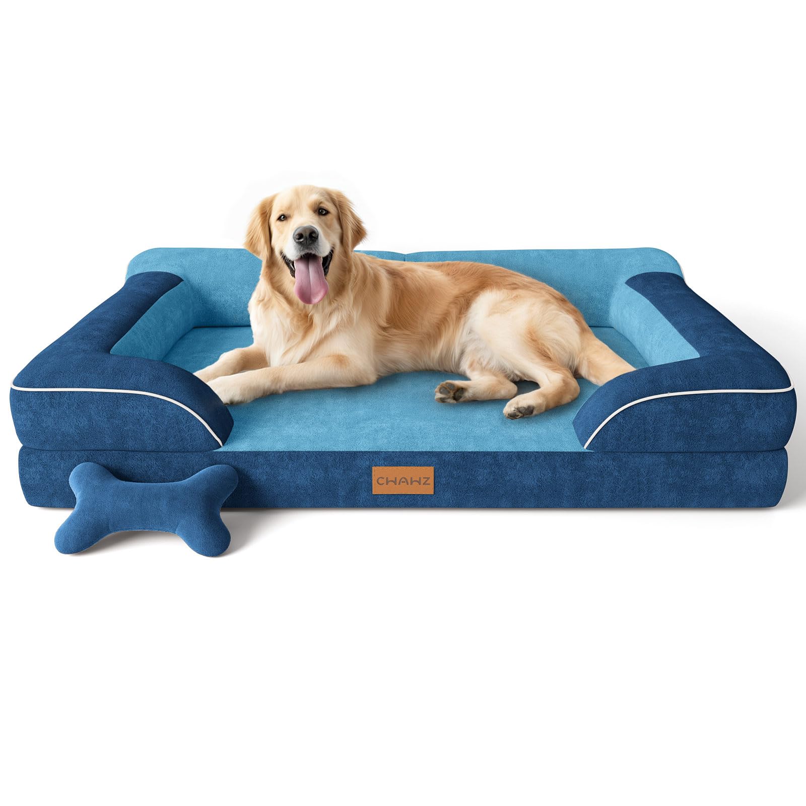 Photo 1 of *** USE/MINOR DAMAGE***CWAWZ Extra Large Dog Bed, Orthopedic Dog Bed with Cooling Gel Memory Foam, Waterproof XL Pet Bed with Removable Washable Cover, 42" Pet Sofa Couch Dutch Velvet with Bone Toy, Navy Blue
