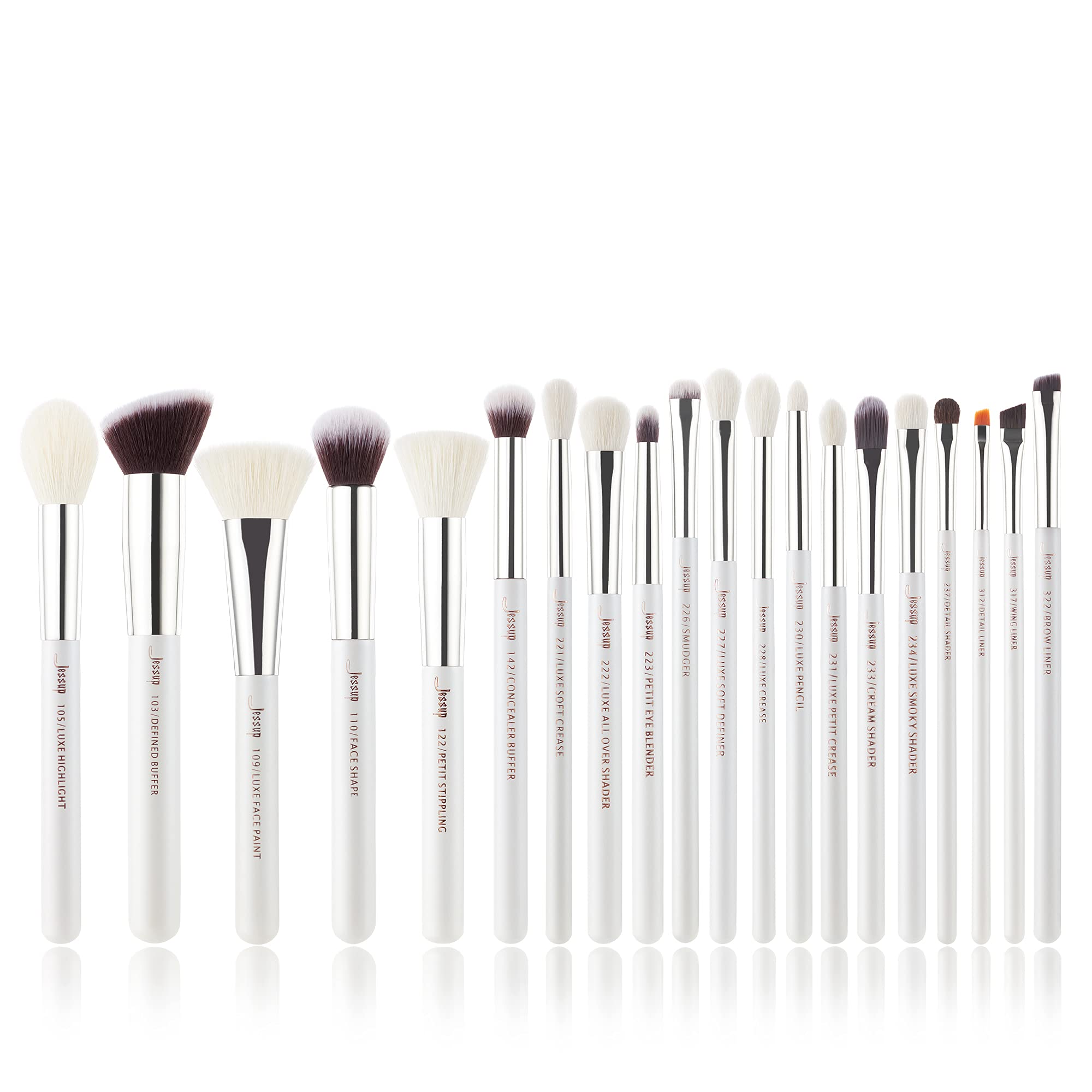 Jessup Professional Makeup Brush Set, Soft Natural Bristle Foundation Eyeshadow Blending Blusher Buffer Concealer Brush 20pcs, Silver/Pearl WhiteT245