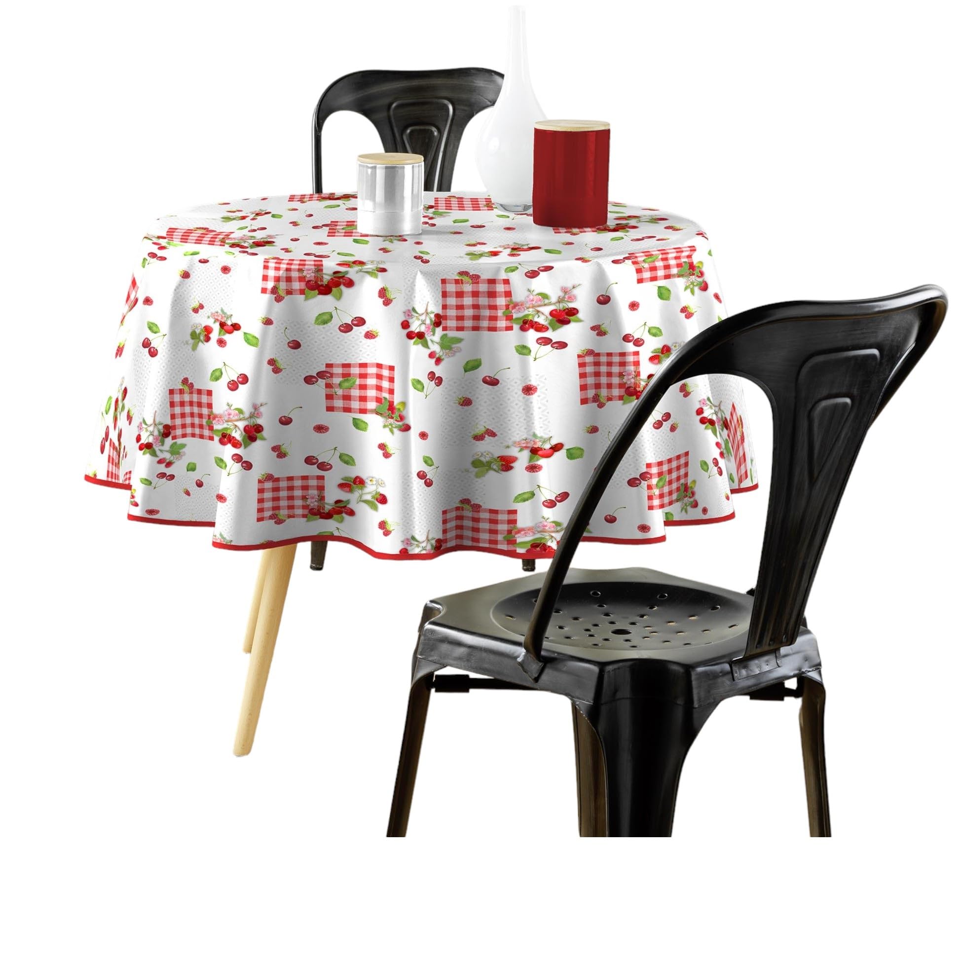 Douceur d'Intérieur, Round Tablecloth Diameter 160 cm Cherry PVC Printed