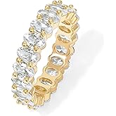 PAVOI 14K Gold Plated Rings - Oval Cubic Zirconia Love Ring and Eternity Ring - 5mm Stackable for Women