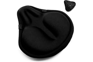 Bike Seat Cover, HUIOK Wide Gel Exercise Bike Seat Cushion for Women Men Comfort, Fits Spin, Stationary and Cruiser Bikes, Indoor Outdoor Cycling, Water Dust Resistant Cover Included