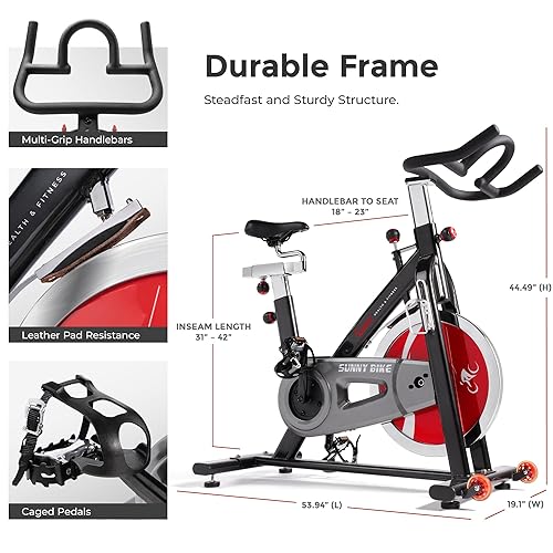 Sunny Health Fitness Indoor Cycling Exercise Bike with Heavy